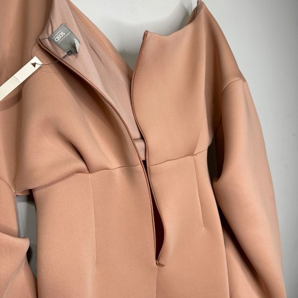 ASOS Maternity Fallen Shoulder Pleated Puff Sleeve Pencil Midi Dress Rose Sz 8 - Picture 9 of 13